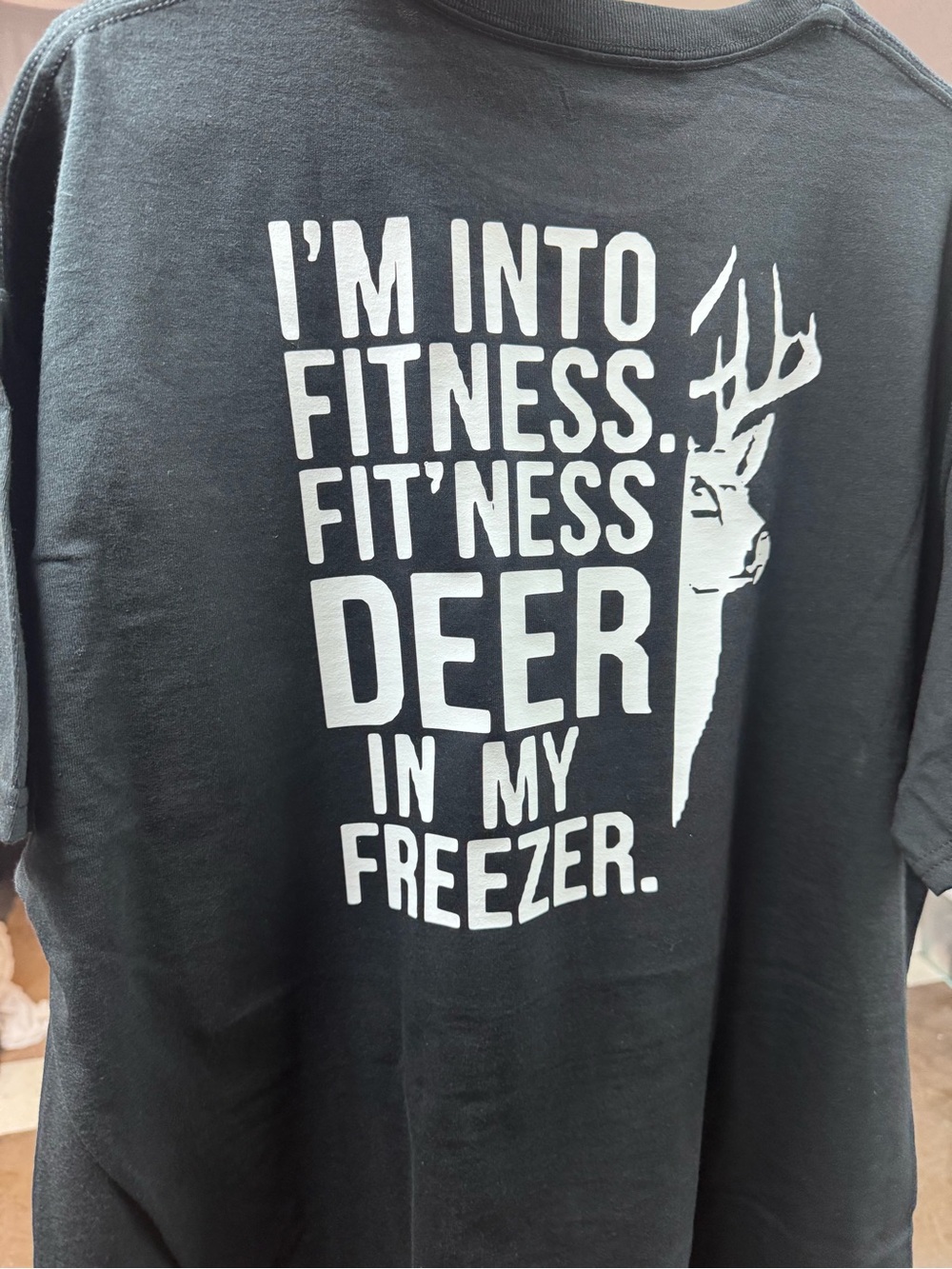 Gildan Black Short-Sleeve Tee with White Deer Fitness Graphic